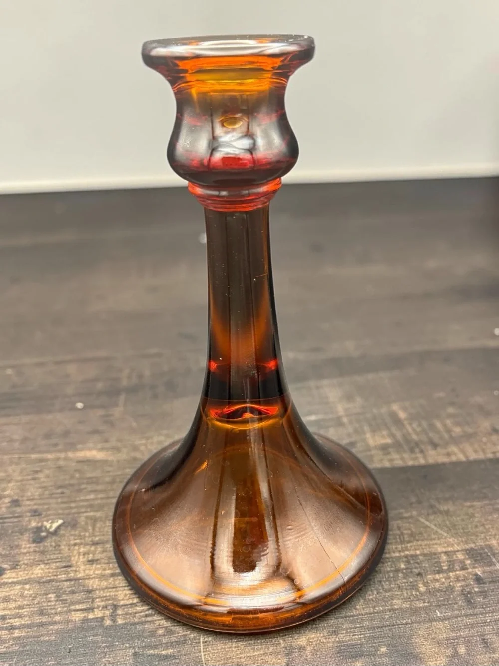 Antique 6.5” Tall Amber Depression Glass Taper Candle Stick Holder CHIP SEE PIC